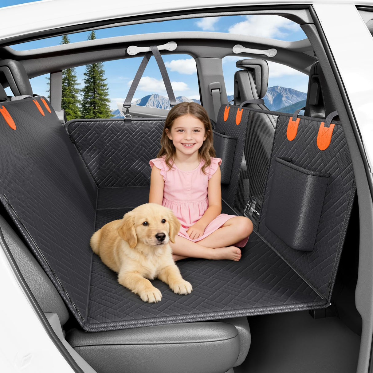 jov5tic Dog Truck Seat Cover for Back Seat,Hard Bottom Dog Hammock for Car, Pet Bed Extender for 2-4 Large Dogs with Waterproof Fabric,Holds 420 lbs Pet Hammock for Crew Cab Truck/SUV(Black,XL Size)