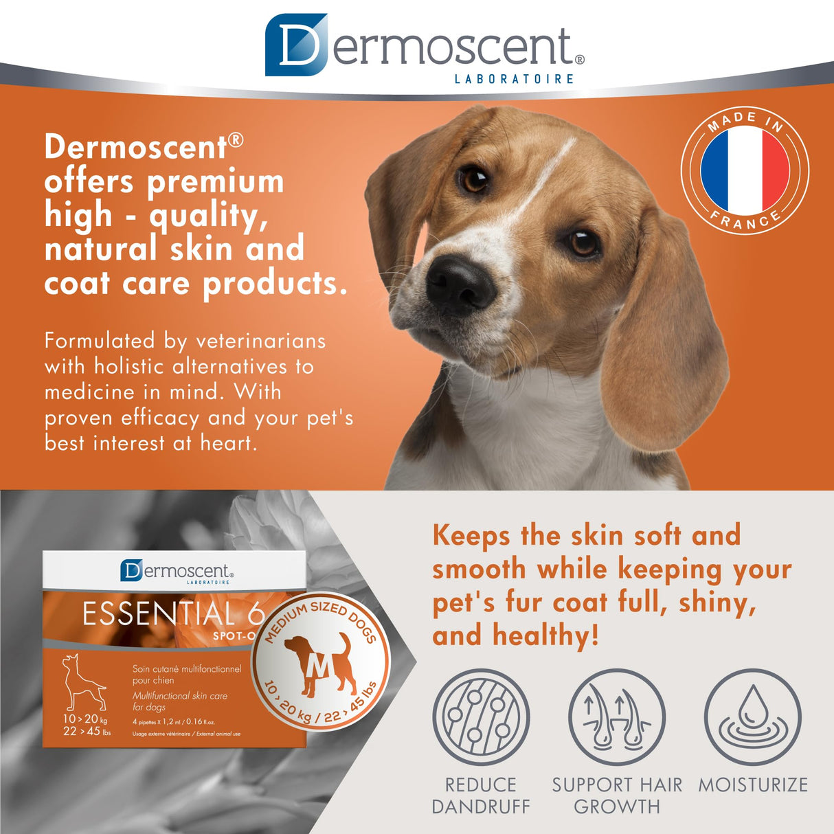 Dermoscent SpotOn Skin Care for Medium Dogs 22 to 44 lbs(10 to 20 kg)