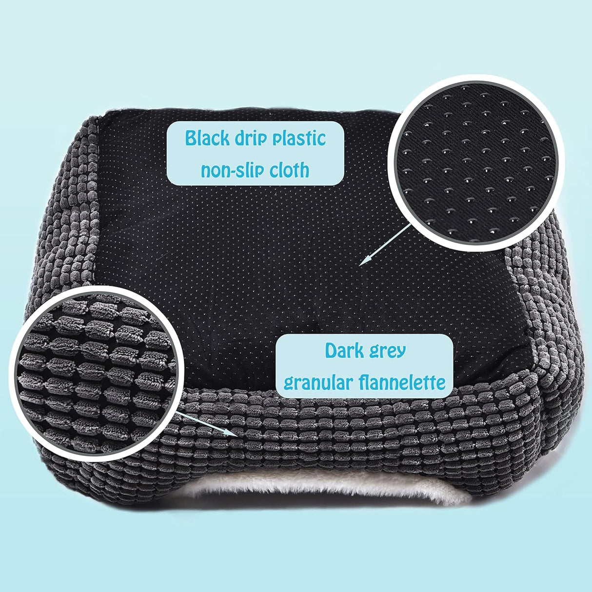 Luxury Square Grey Animal Bed - Super Soft, Washable, Anti-Slip & Water-Resistant, Suitable for Medium Size Dogs & Indoor Cats