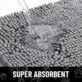 Smiry Dog Door Mat for Muddy Paws, Absorbent Dirt Trapper Non Slip Quick Dry Washable Chenille Mat for Mud Dogs, Entry Rug for Indoor and Outdoor (48x30 Inches, Grey and Black)