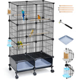 VISCOO Upgraded Encrypted 46-Inch Bird Cage, with Wooden Perches, Metal Parakeet Cage with Slide-Out Tray, Water Bottle&Feeder, Bird Cages for Parrot,Parakeets,Cockatiel,Lovebird,Small Mid-Sized Birds