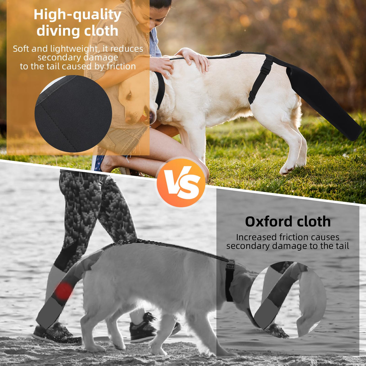 OHCOZZY Dog Tail Protector for Wounds, Adjustable Dog Tail Protector Sleeve for Medium and Large Dogs, Anti Licking(L,Black)