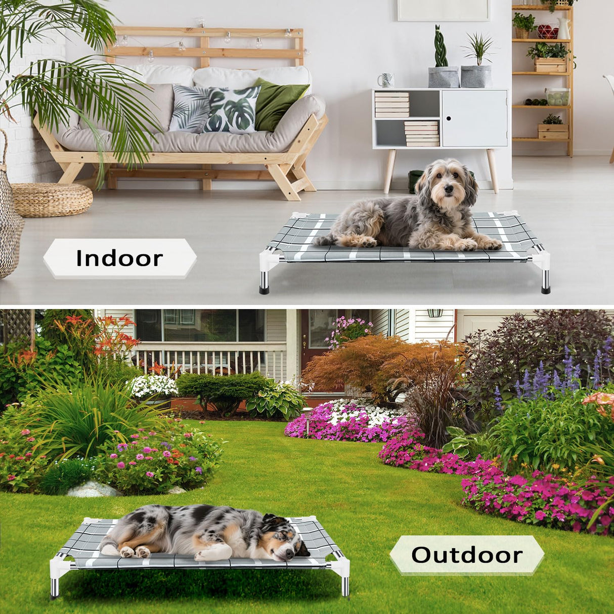 Elevated Raised Outdoor Dog Bed - Cooling Lifted Outside Dogs Cot Bed with Non-Slip Feet Dog Hammock Bed with Stainless Steel Frame Portable Puppy Pet Bed for Indoor & Outdoor