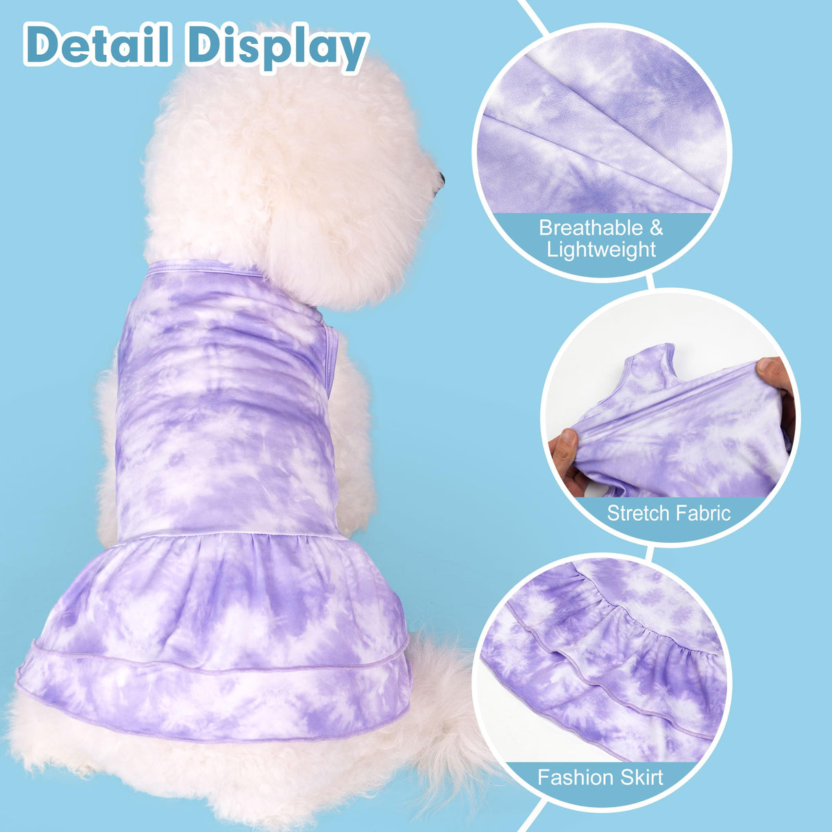 cyeollo 2 Pack Tie Dye Dog Dress Puppy Dress Soft Breathable Dog Clothes for Small Dogs Girl Outfit Pet Apparel, Tie Dye+Flower, XS