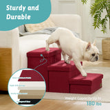 Dog Stairs with Storage, 4-Step Wider Sturdy Dog Steps for Small/Medium/Large Dogs and Older Cats, Folding Doggie Ramp for Bed/Couch/Car Hold Up to 180 lbs (22" H, Burgundy)