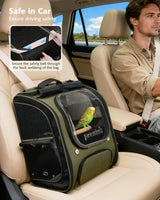 Pecute Bird Backpack Carrier for Small Birds,Cockatiel,Parrot,Bird Carrier with Standing Perch,Comfy Mat&Transparent Window, Breathable Bird Backpack for Vet Visit,Shopping and Outdoor Adventure,Green