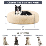 ELSKER&HOME Calming Dog Bed,Donut Washable Warming Soft Round 39 inches Dog Beds for Large Dogs,Anti-Anxiety Fluffy Plush Cushion Bed Fits up to 120 lbs Pets,Apricot
