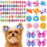 Wavwavw 52 Pieces Bulk Easter Dog Hair Bows with Rubber Bands Easter Dog Grooming Pastel Bows Egg Bunny Chicken Design Pet Accessories for Holiday Party Cute Pet Puppy Cat Hair Accessories