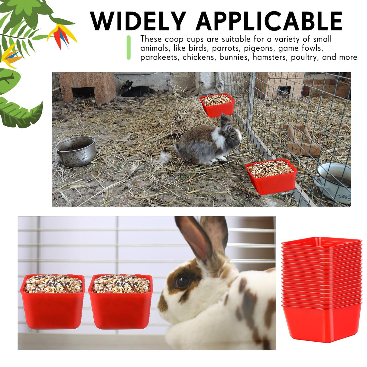 Maxdot 50 Pcs Cage Cups Chicken Feeder Cups 16 oz Hanging Bird Food Water Bowl Bunny Cage Feeding Dish for Pet Parrot Rooster Parakeet Gamefowl Poultry Pigeon(Red)