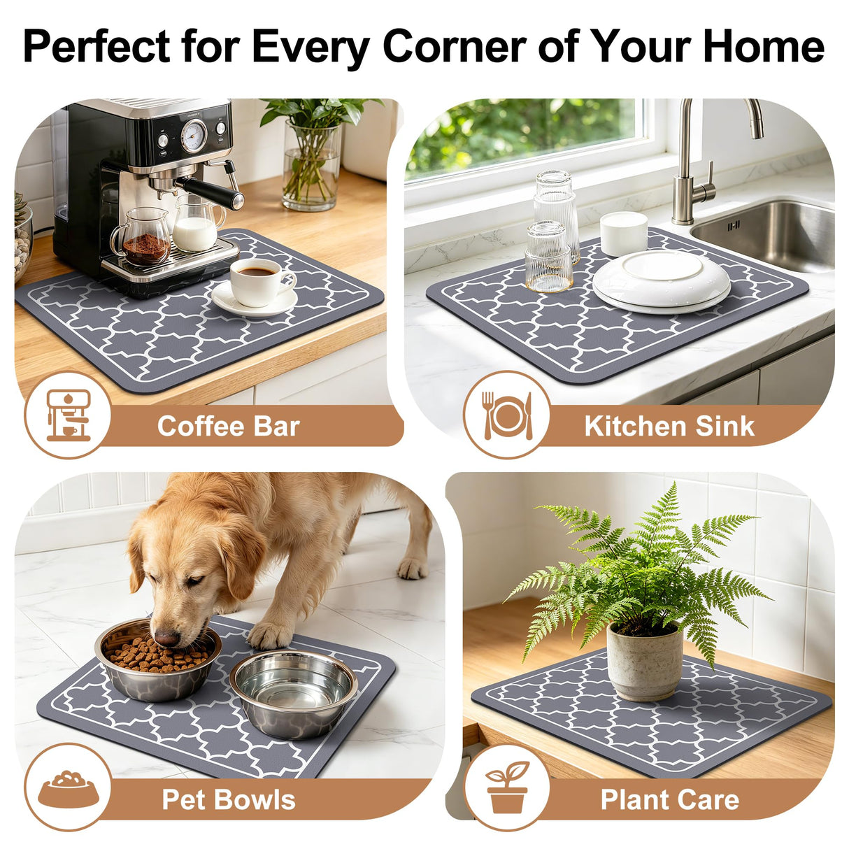 Dish Drying Mat Super Absorbent Drying Mat Large Dish Drying Mats for Kitchen Counter Easy Clean Dish Mat Kitchen Drying Mat15"x 18" Stylish Grey