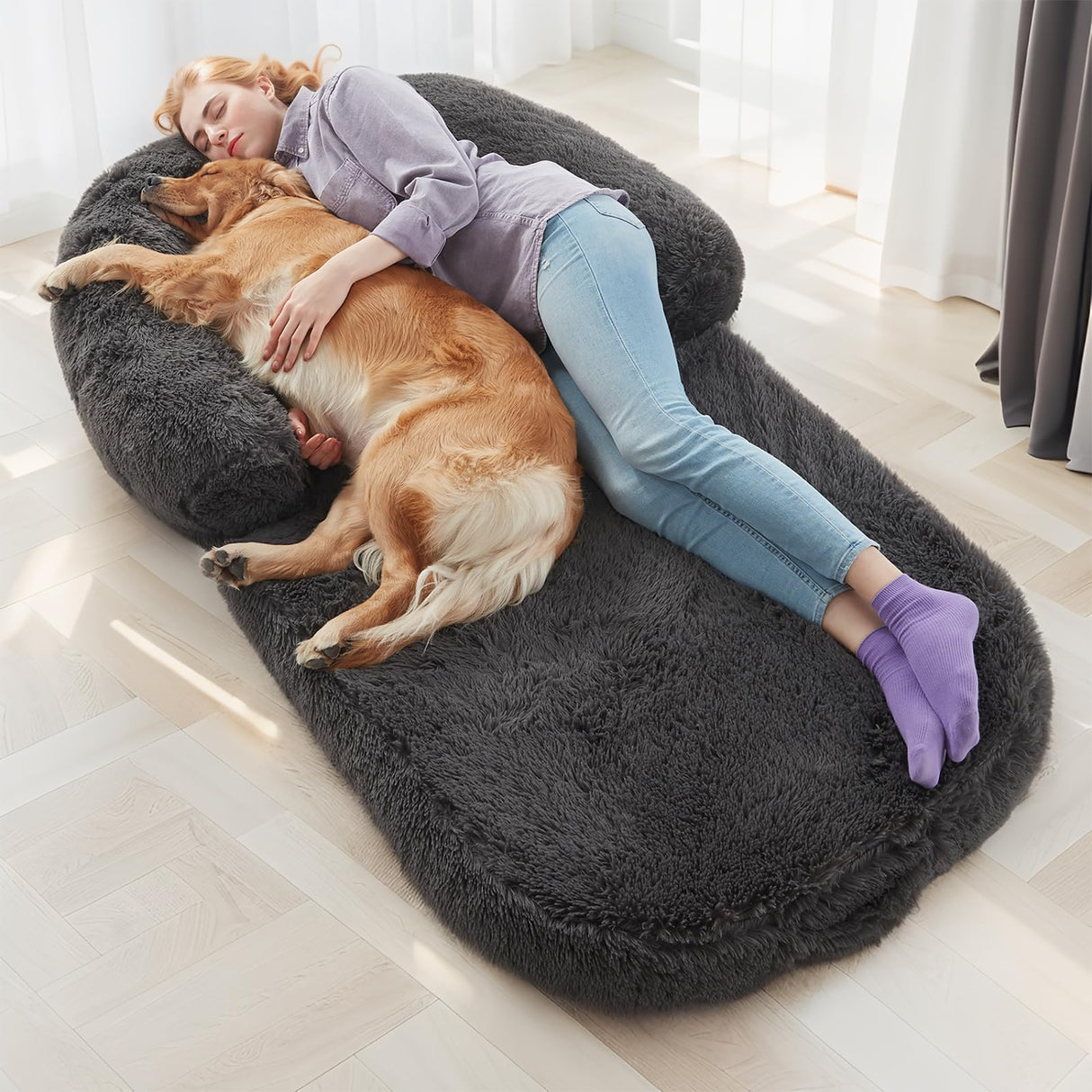 Foldable Man Dog Bed, Orthopedic Memory Foam Man Size Dog Bed, Large pet Bed, Artificial Fur Adult pet Sofa, Gray, 71 "x41 x12“
