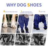 Waterproof Dogs Boots Anti Slip with Reflective Straps, Pets Boots with Suspenders for Snow and Rain Days Small to Medium Dogs, One-Piece Design Paw Protectors for Walking Grassland, Blue (L)