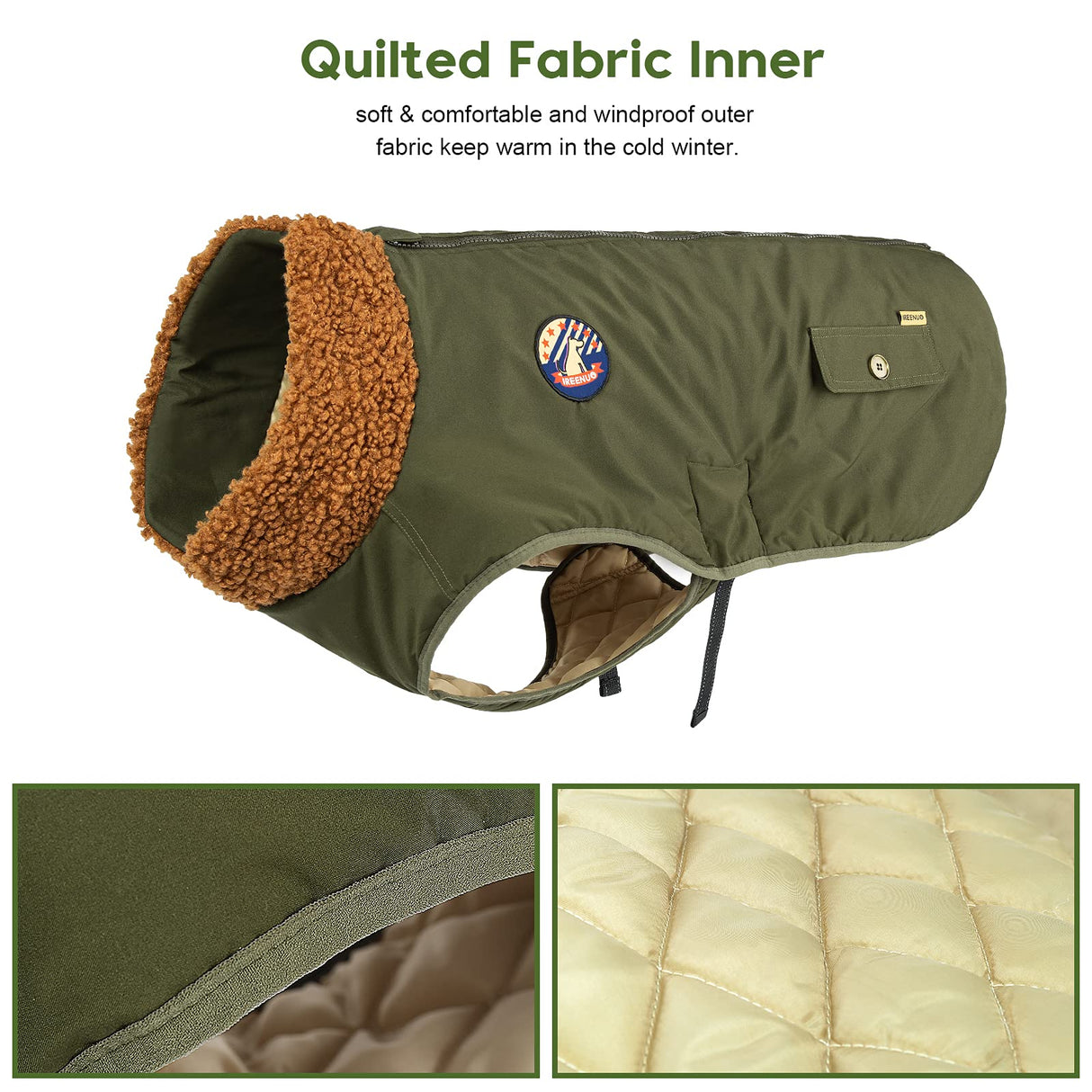 IREENUO Waterproof Dog Coat, Dog Clothing with Adjustable Buckle for Medium and Large Dogs, Winter Dog Coat, L