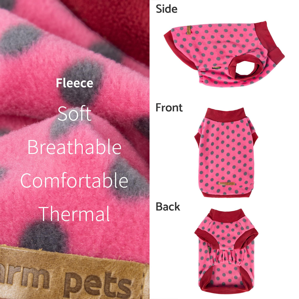 Fitwarm Fleece Polka Dot Dog Sweater, Thermal Dog Winter Clothes for Small Dogs Girl Boy, Doggy Pullover Jumper, Pet Outfit, Burgundy Red, Pink, Grey, XL
