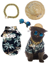 Impoosy Hawaiian Dog T Shirts Pet Summer Clothes Cat Sunglasses Funny Straw Hat Kitten Costumes with Gold Chain Collar (Medium,Black)