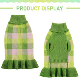 Dog Sweater Dress Plaid Knitwear for Small Medium Dogs Warm Puppy Pet Turtleneck Stretch Pullover Cute Fall Winter Vest Clothes with Leash Hole for Christmas (Green, L)