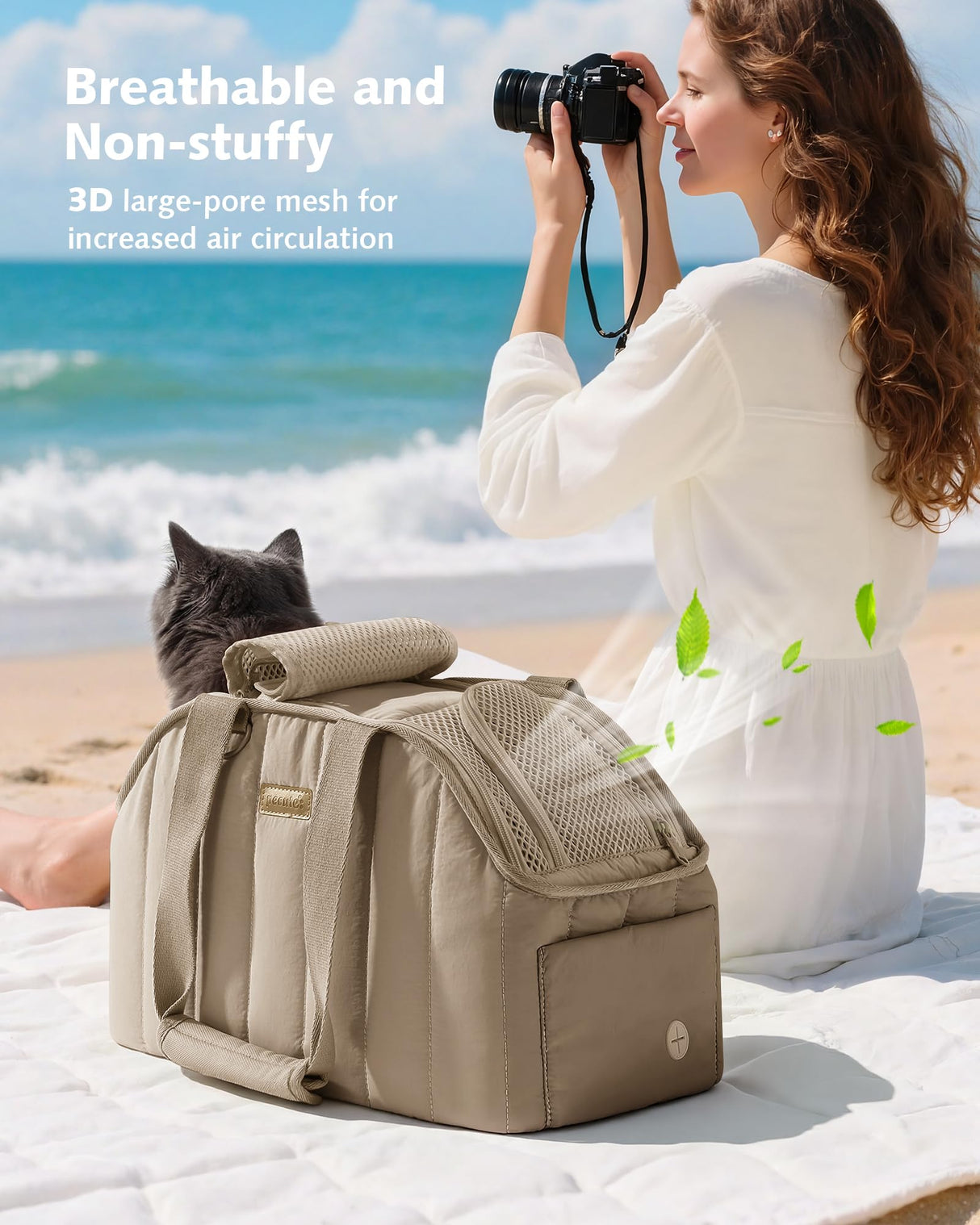 Pecute Cat Purse Carrier, Lightweight Cat Carriers for Small Cats with Large Pockets, Cat Soft-Sided Carriers up to 6.6lbs, Pet Carrier for Kitten, Suitable for Travel, Subway, Khaki