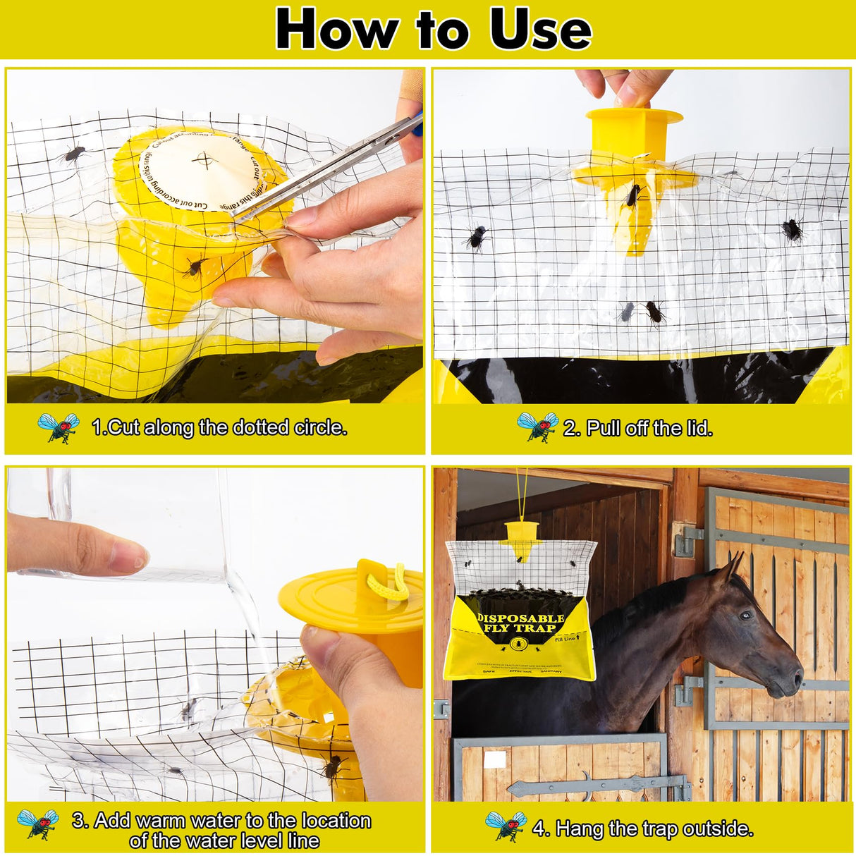 Fly Traps Outdoor Hanging, 12 Natural Pre-Baited Fly Hunter Stable Horse Ranch Fly Trap, Mosquito Fly Bags Outdoor Disposable Catchers Killer Repellent for Barn Farm Patio & Camping