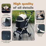 BRIGHTCARE Pet Stroller for Small Dogs & Cats Under 20 lb with Detachable Carrier, Converts to Car Seat, Ultra-Lightweight only 11lb, One Hand Fold