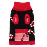 THE WORTHY DOG Sleeveless Candy Cane Dog Sweater – Warm Pullover Dog Clothes with Leash Opening, High-Cut Belly & Cozy Acrylic Knit for Winter - Red, Medium