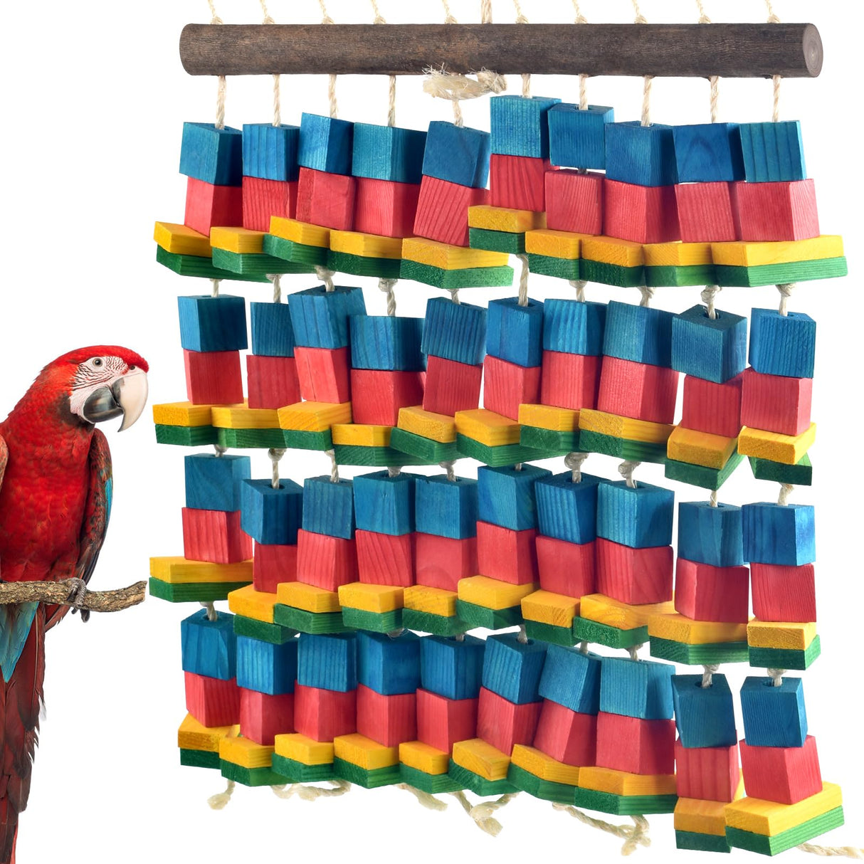 DBNESS Extra Large Bird Toys, 21.6inch XL Macaw African Grey Parrot Chewing Toys, Natural Wooden Block Knots Tearing Toy Parrot Cage Accessories for Big Birds