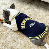 FloofeLove Dog Sweaters for Small Dogs, Fleece Varsity Jacket Winter Clothes Cute Stylish Boy & Girl Dog Sweatshirts, Blue Sport Coats Baseball Uniform Jackets for Puppies, S(5-8lbs)