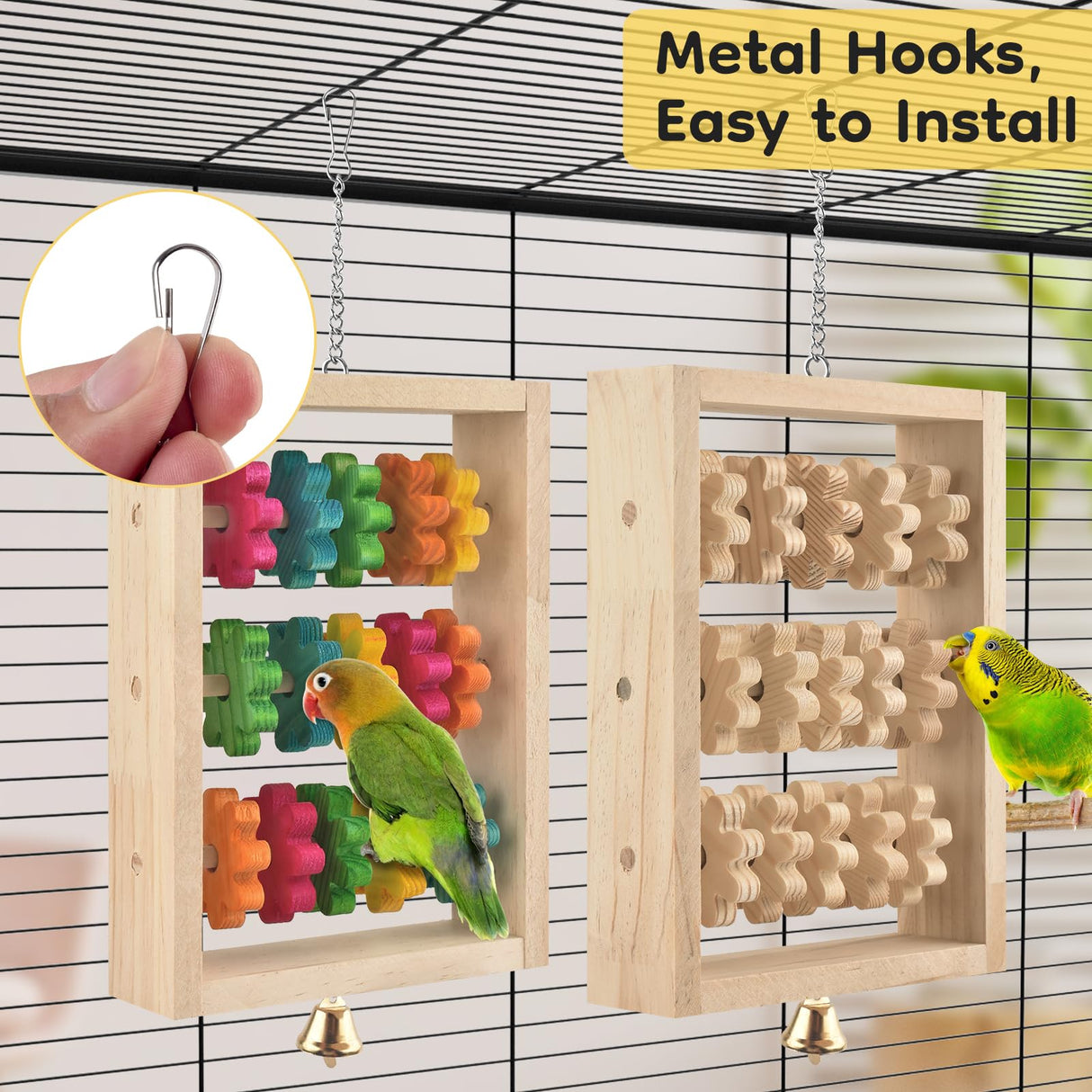 DBNESS 2Pcs Bird Toys, Hanging Parrot Chew Toy, Natural Wooden Chewing Puzzle Training Blocks Intellectual Development for Budgie, Conure, Lovebird, Cockatoo, African Grey, Amazon Parrots, Macaw