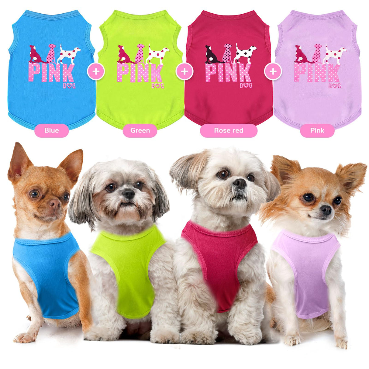 TENGZHI 4 Pack Dog Shirt Vest Soft Lightweight Puppy Tshirt Cute Pink Dog Printed Small Pet Clothes Summer Sleeveless Yorkie Chihuahua Teacup Clothes for Small Dogs Cats Girl Boy