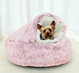NTUQCAW Dog Cave Bed for Small Dogs Cats Pets, Anti Anxiety Calming Plush Dog Beds, Fluffy Covered Hooded Cozy Burrow Puppy Beds, Anti-Slip Bottom Washable Pet Sleeping Bag (20" D, Pink)