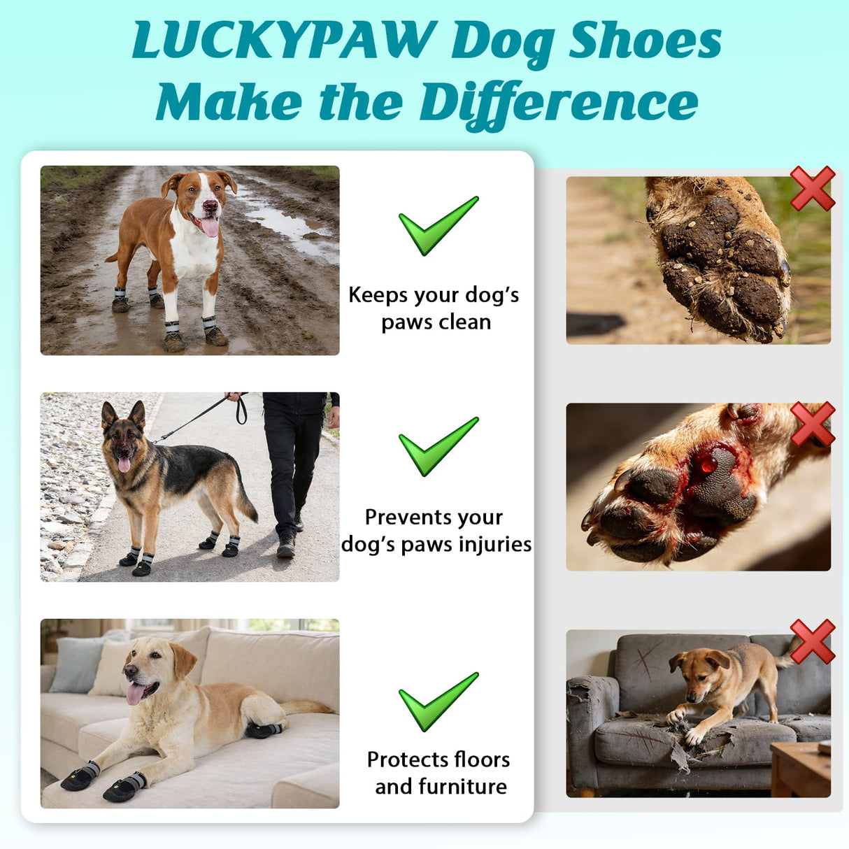 LUCKYPAW Dog Shoes for Large Medium Dogs, Breathable Dog Boots for Hot Pavement, Paw Protectors for Summer Walking Hiking Winter Snow Outdoor, Non Slip Reflective Booties for Hardwood Floor (Black, 4)