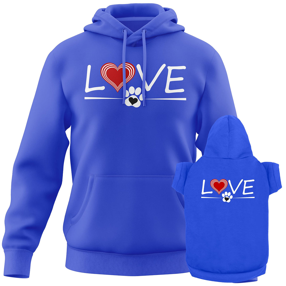APPARELYN Matching Hoodies for Dogs and Humans - Love Heart Pet & Owner Matching Dog and Owner Sweaters - Premium Dog Hoodie Is a Great Gift for Christmas, Thanksgiving, Hanukkah Royal Blue