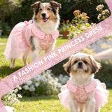 Dog Dress for Small Medium Large Dogs Pet Princess Wedding Dress with Detachable Train Multi-Layer Organza Girl Puppy Tutu Skirt Bowknot Sequin Decor Birthday Cat Clothes(Pink, M)