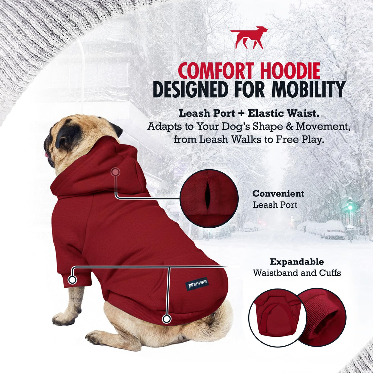 Tuff Pupper Dog Hoodie | Premium Quality Insulated Fabric | Ultra Soft Interior for Superior Comfort | Elastic Cuffs & Drawstring for Warmth | Stretch Fit Suitable for All Breeds (Red, XXS)