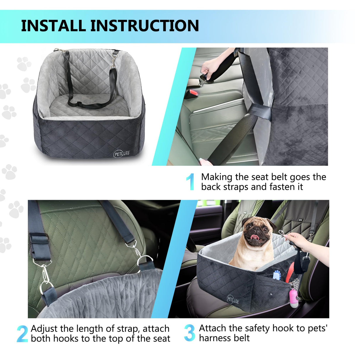 PETLUXE Dog Car Seat – Soft and Comfy Dog Booster Car Seat for Small, Medium Dogs Weighing Up to 30 lbs – Washable and Detachable Puppy Booster Seat with Strap and Pocket – Pet Travel Essential