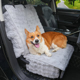 AEEISHOMEREFORM Dog Car Seat Cover for Back Seat & Front Seat, Plush Faux Fur Pet Car Seat Protector with Waterproof Layer, Non-Slip Bottom, Side Flaps, Machine Washable (Front Seat Gray)