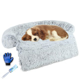 Luxurious Dog Couch Bed Protector for Dogs Memory Foam, Removable Fluffy Plush Pet Couch Cover for Dogs Washable, Calming Dog Sofa Beds, Waterproof Couch Protector, Pet Beds Mats for Couch(L)