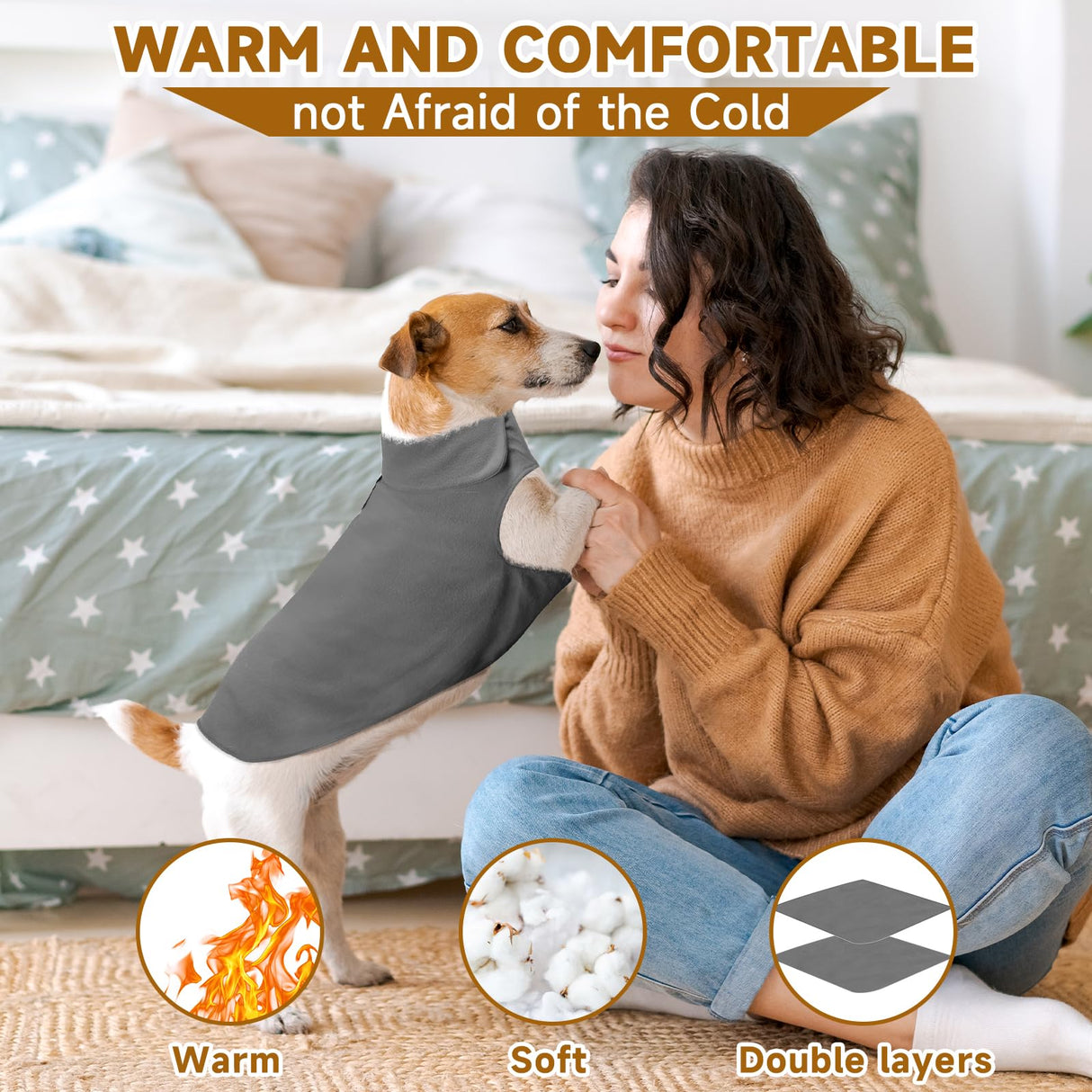 Fleece Dog Coat Pet Jacket Reflective for Cold Weather for Extra Large to Small Pets(Grey,L)