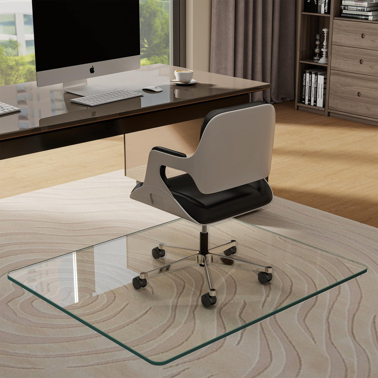 BesWin Glass Office Chair Mat, Tempered Glass Floor Mats for Carpet Floor, Heavy Duty Hard Glass Desk Chair Mat for Home or Office, Anti-Slip & Easy Glide - 29" x 47"
