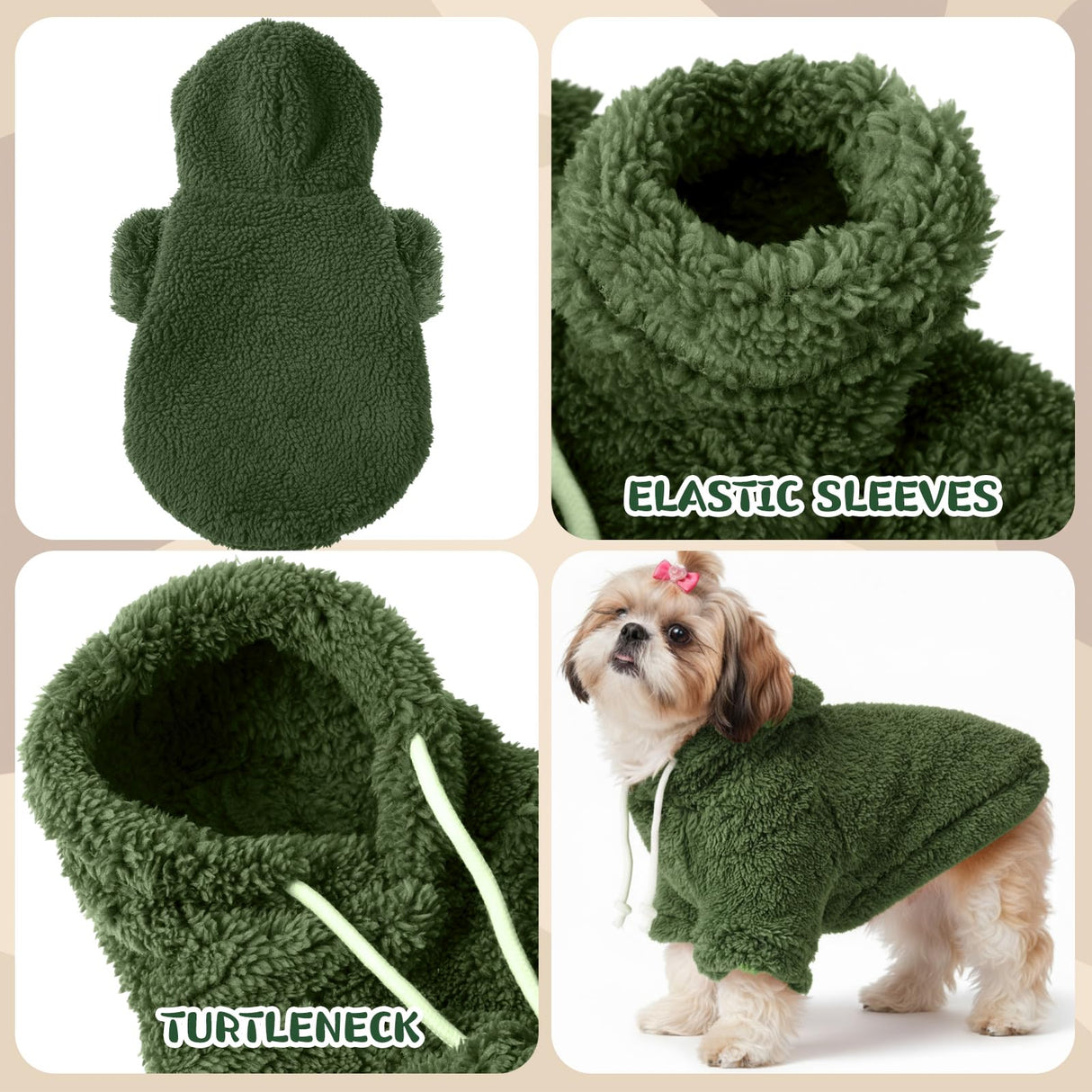 Reginary 2 Pcs Fuzzy Small Dog Hoodie Winter Dog Sweaters Double-Sided Plush Warm Soft Hooded Puppy Pet Sweatshirt Clothes Coats(L: Weight:8.5-13.2lb,Green and Red)