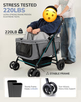Dog Stroller for Large & Medium Dogs (20–132 lbs), Pet Stroller for 2 Small Dogs, Extra Large Heavy Duty, Foldable & Ventilated, Grey