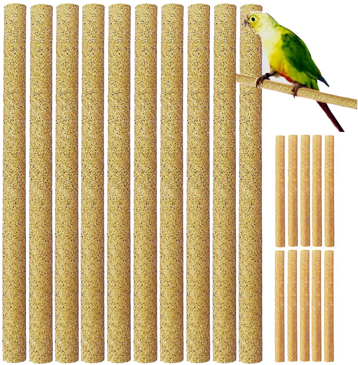 40Pcs Sand Perch Covers for Bird - Bird Perch Covers 7.5" Long x 3/8" Diameter Bird Perches for Parakeets, Lovebirds, Parrotlets, Canaries and Other Small Birds (Yellow, 40pcs 7.5" x 0.43")