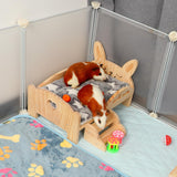 Rypet Wooden Guinea Pig Bed with Stairs and Mat Cozy Small Animals Cushion Bed Detachable Small Pet Hut Habitats for Guinea Pig Dwarf Rabbit Chinchillas Hamster Ferret