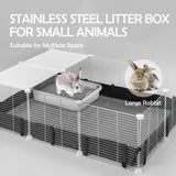 MEEXPAWS Rabbit Litter Box Stainless Steel, Large Bunny Litter Box with Raised Grid and Washable Pee Pad, Metal Litter Pan High Side for Rabbit,Small Animal Toilet Potty Tray Easy Cleaning,Less Stink