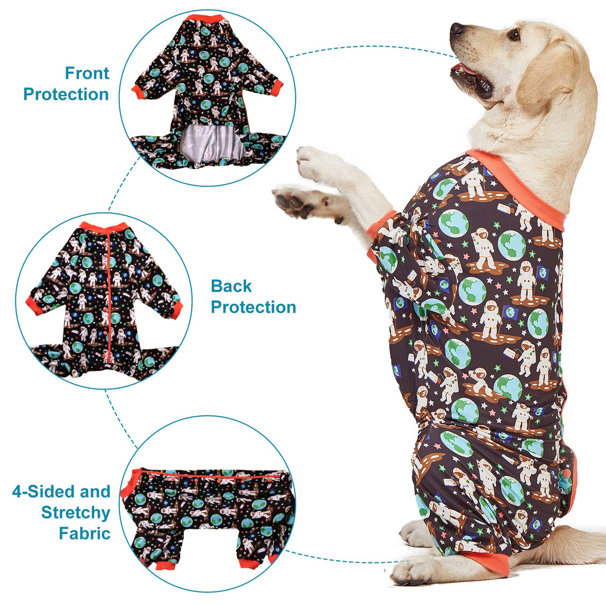 LovinPet Large Dog Shirt/Dogs Onesies/Doberman Sun Shield Shirt/Space Astronauts Black Print/Lightweight Pullover, Large Puppy PJ's/Full Coverage Doberman Pajamas /2XL