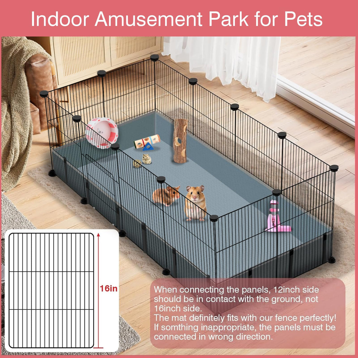VISCOO 12 Panels Small Animal Playpen, 48" x 24" x 16" Pet Playpen with Waterproof Mat, C&C Cage for Guinea Pigs, Puppy Play Pen, Bunny Playpen, Indoor Outdoor Portable Metal Wire Yard Fence