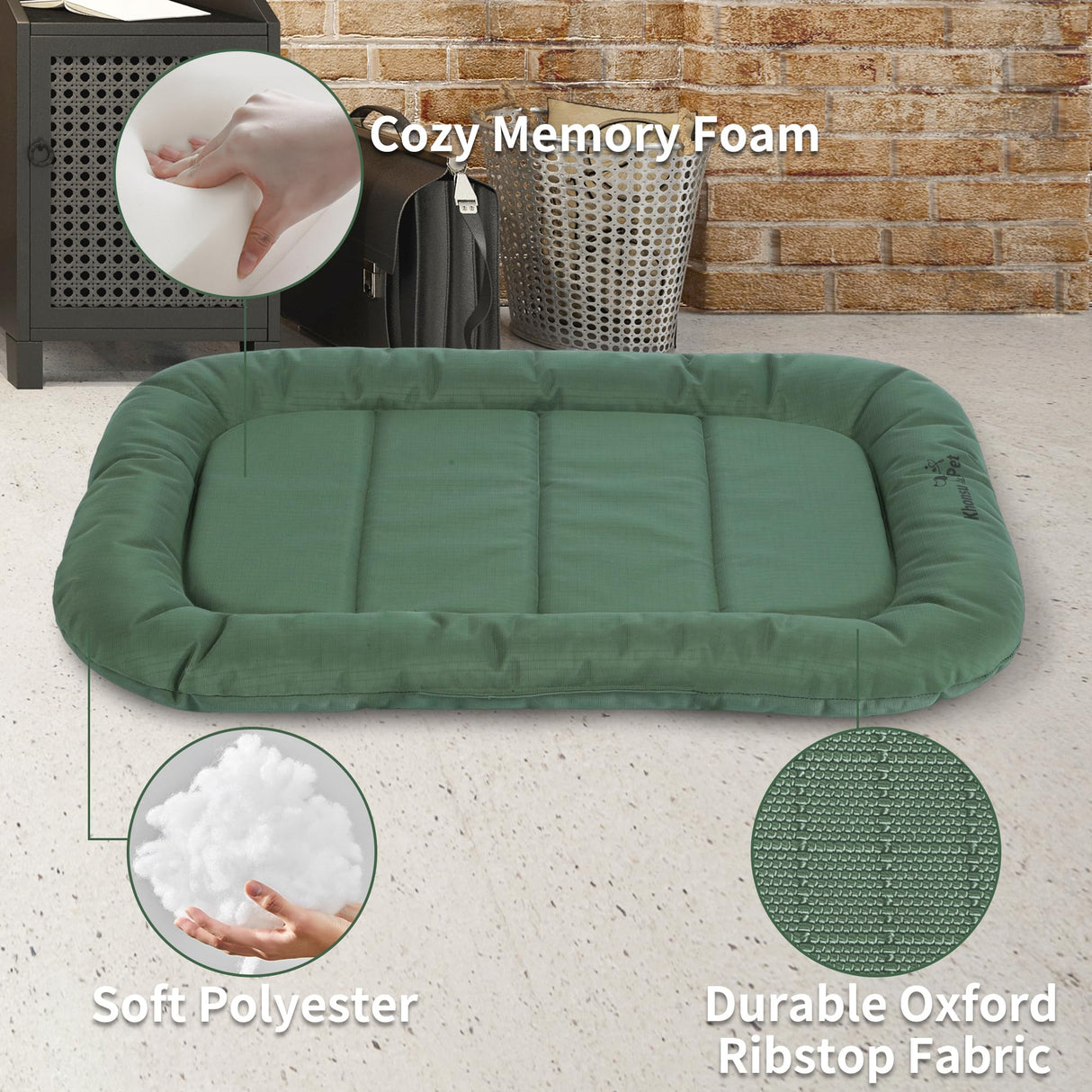 KHONSU PET Durable Dog Bed Tough and Tear Proof Dog Crate Bed with Heavy-Duty PVC-Backed Cover for Waterproof Outdoor Use Wipe Clean for Dogs up to 25 lbs