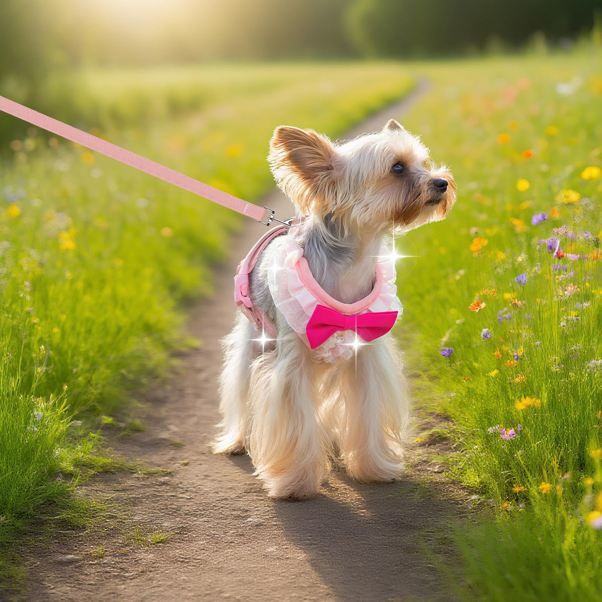 EXPAWLORER Cute Dog Harness, Pink Girl Adjustable No Pull Vest Harness and Leash Set, Soft Padded Step in Wedding Attire Suit Dress Costume with Bow Tie for Puppy Small Medium Female Dogs, X-Small