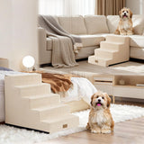 LOMORA Dog Stairs for Small Dogs, 5 Tier Widened Pet Stairs for High Beds, 23.6" H Non-Slip Dog Steps for Puppy, Elderly, or Disabled Dogs, 17.7x30x23.6 inch, Beige