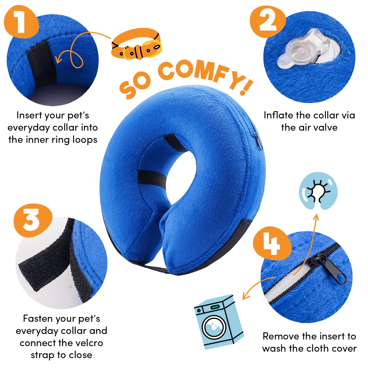 BENCMATE Inflatable Dog Cone Collar Alternative, Soft Dog Cone for Small Medium Large Dogs and Cats, Neck Recovery ECollar Donut Collar After Surgery (Large, Blue)