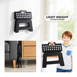 Folding Step Stool with Handle – 9 Inch Anti Slip Collapsible Stool – Holds Up to 300 lbs – Sturdy Plastic Step Stool Foldable for Kitchen, Bathroom and Home Use (1-Pack, Black)